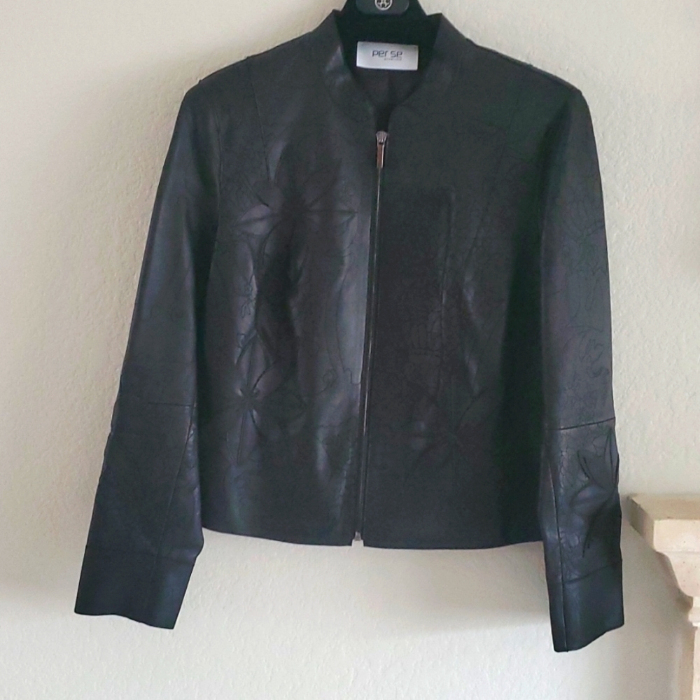 Carlisle/perse 100% Black  leather  jacket, Sz 10